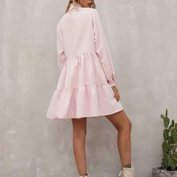 Babydoll Mini Long sleeved Dress Baby Pink - Picture 5 of 13